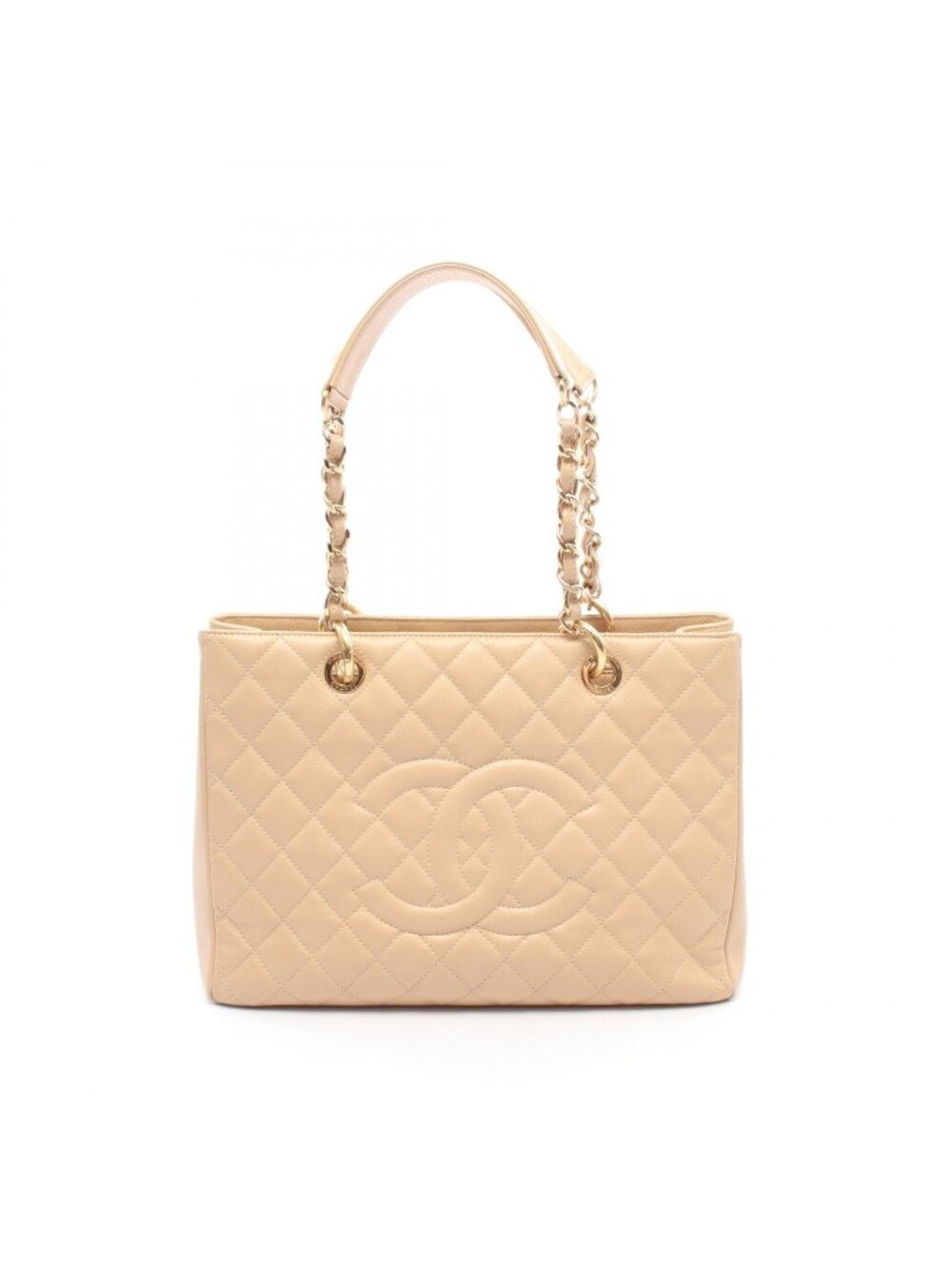 Chanel Tote Quilted Grand Shopping GST Beige Caviar Leather GST Chain